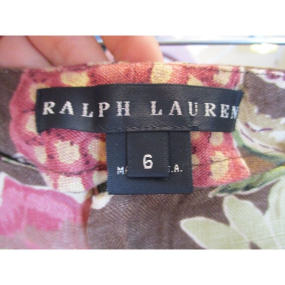 Ralph Lauren Womens Sz 6 100% Linen Floral Pants Bottoms Brown Made in USA - Picture 4 of 6